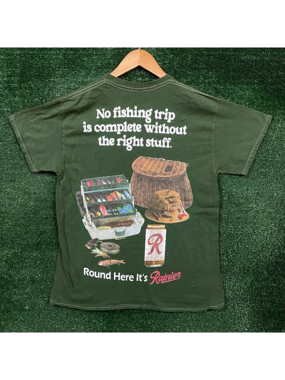 Rainier Beer No Fishing Trip is Complete without T-Shirt Size Medium
